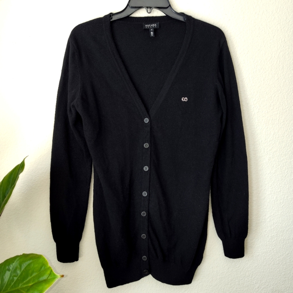 ❄️ ESCADA Cardigan Sweater Black Virgin Quiet Luxury Classy Business